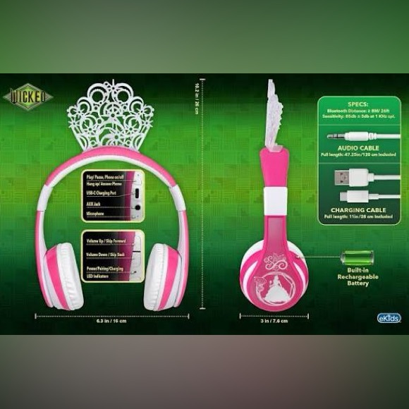 Wicked Bluetooth Wireless Foldable Headphones for Kids - Glinda - Picture 6 of 16